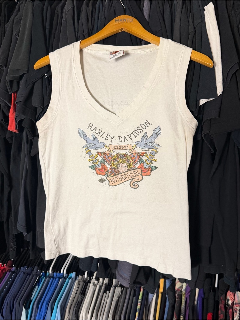Harley Davidson Freedom Tank Top Shirt Womens Large White Biker Y2K Motorcycles